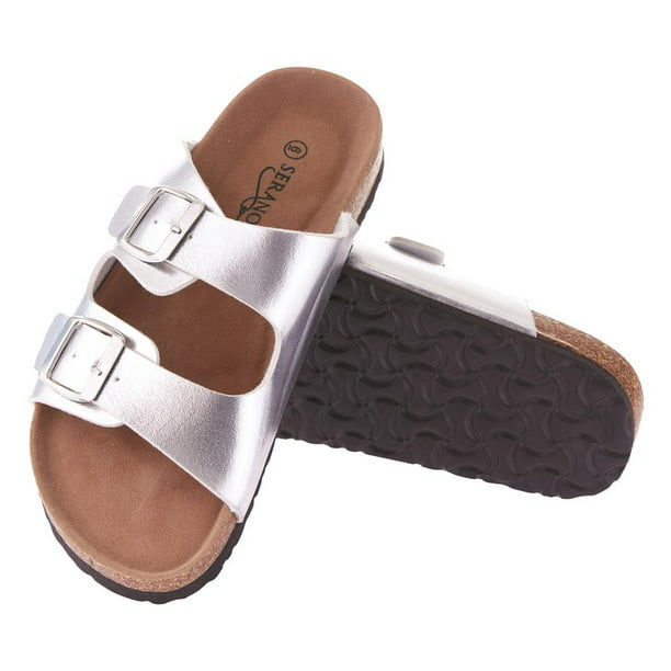 ANNA Womens Cork Slides Summer Buckle Two Straps Flat Sandals Slippers Casual Shoes 